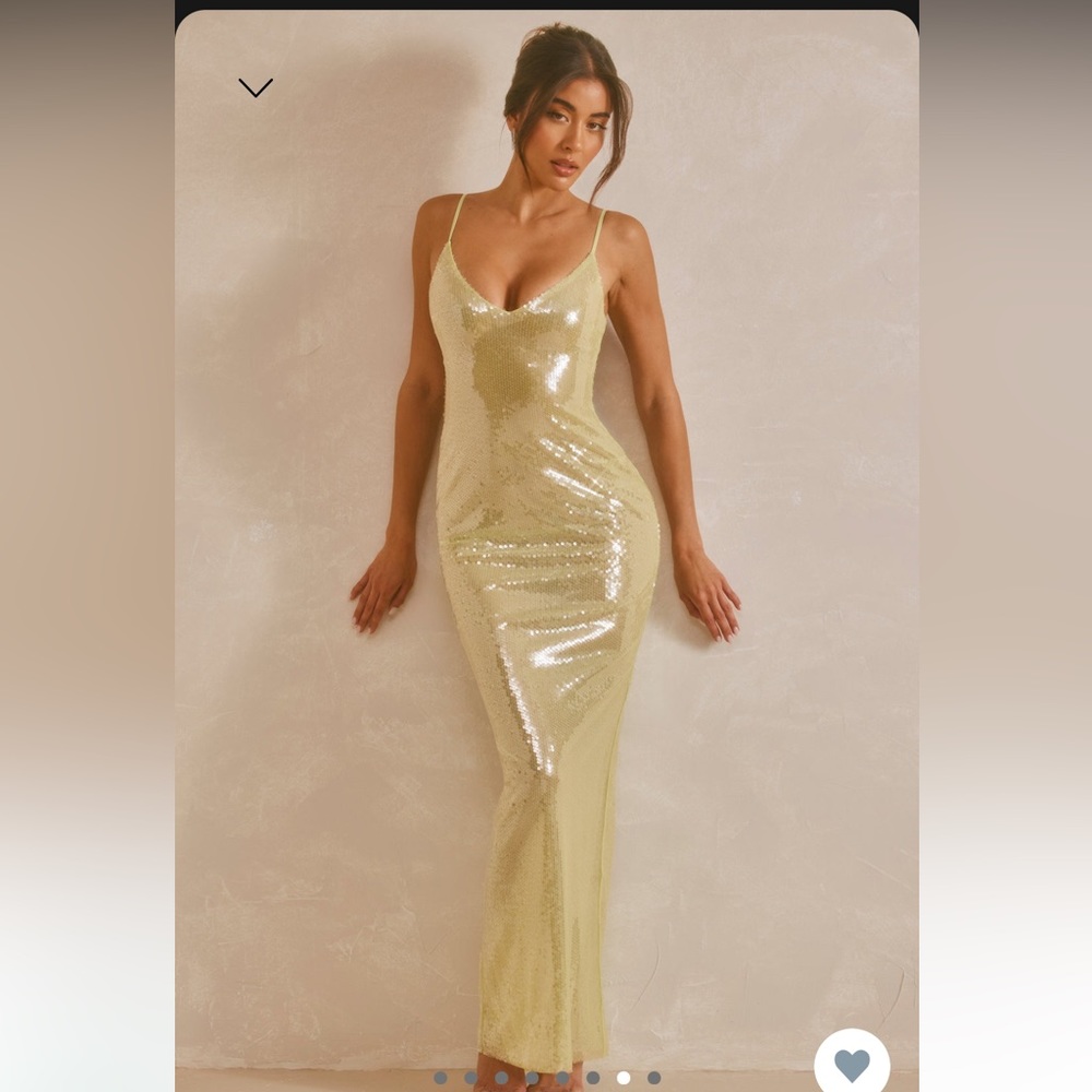 MARLENA
Sheer Sequin V-Neck Cut Out Back Evening Gown in Pistachio